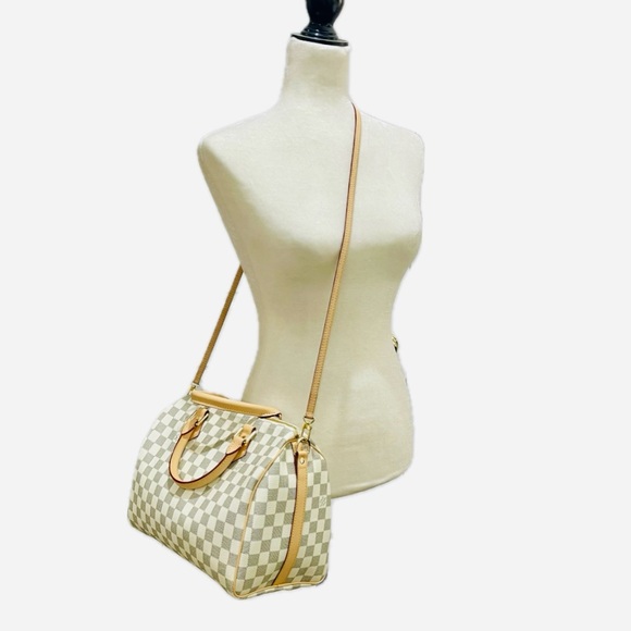Designer Inspired Checkered Crossbody Bag in Cream and Tan - Picture 6 of 15